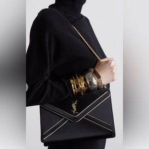 Saint Laurent YSL Gaby Satin Chain Bag Black/Gold Champagne